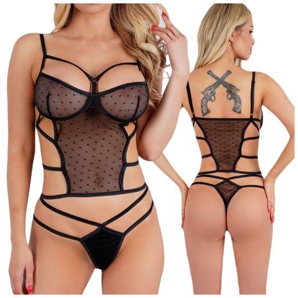 SEKSOWNY KOMPLET Z PASECZKAMI TOP STRINGI PASECZKI TIUL 2 CZĘŚCI L/XL zdjęcie 1