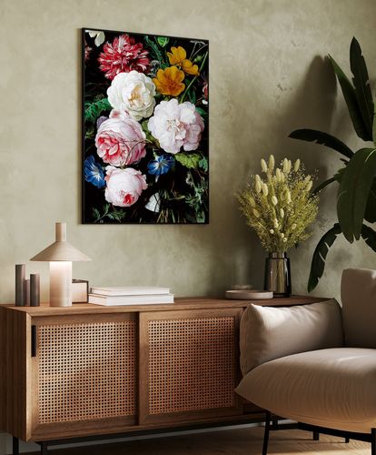 Plakat kwiaty czarne tło 30x40 cm w czarnej ramie na Arena.pl