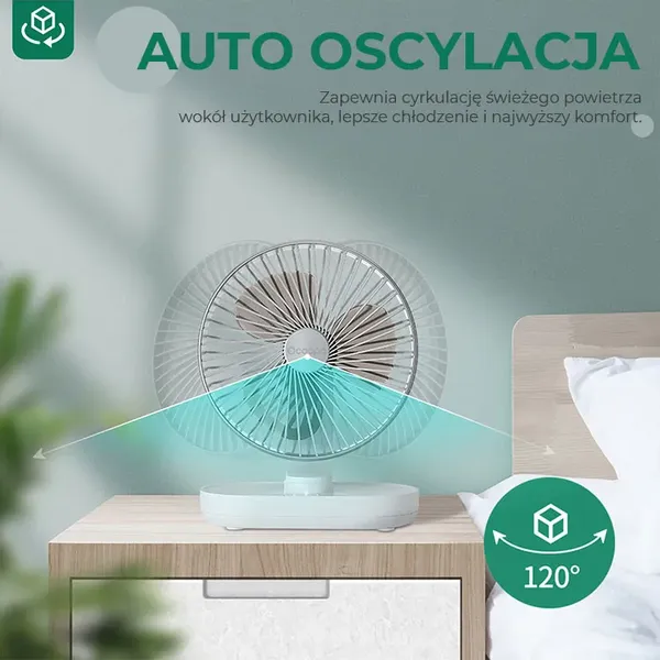 Wentylator stołowy Ocoopa D77 silver akumulator USB oscylator zdjęcie 7