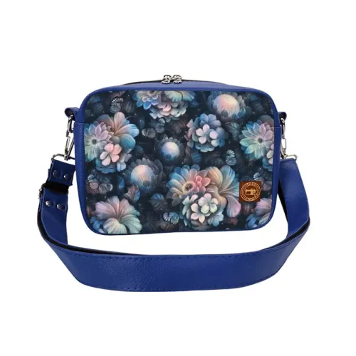 Torebka Damska Kwiaty - Kobieca Torebka Prostokątna Kolor ekoskóry - Niebieski na Arena.pl