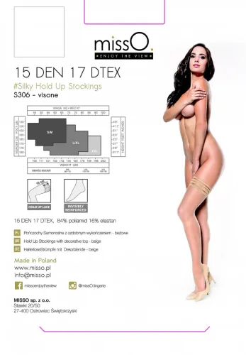misso s306 pończochy samonośne beżowe xxl z pasami, jedwabiste na Arena.pl