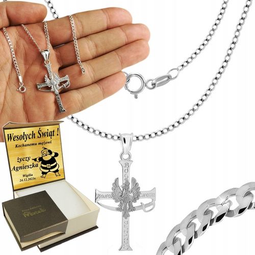 Łańcuszek Męski Srebrny Pancerka Patriotyczny Krzyżyk 925 Bóg Honor GRAWER na Arena.pl