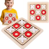 Gra planszowa kółko i krzyżyk drewniana logiczna dla dzieci biało-czerwony