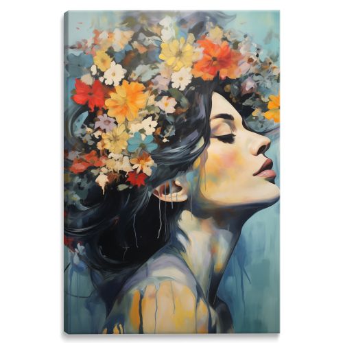 Obraz Do Salonu PORTRET Kobiety Pastelowe Kwiaty Akwarele 50cm x 70cm na Arena.pl