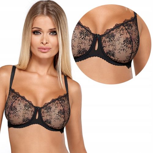 Efektowny Koronkowy Miękki Biustonosz Stanik Soft Polski 75F Jenny Czarny na Arena.pl