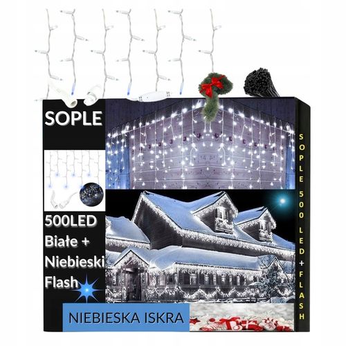 SOPLE FLASH 500 LED ZEWNĘTRZNE BIAŁE ZIMNE CHOINKOWE lampki z Flashem na Arena.pl