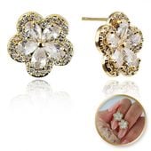 Kolczyki Ze Stali Szlachetnej Pozłacanej 14K Złotem, Cyrkonie, Sztyft Srebr