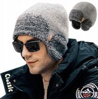 Męska Zimowa Czapka Uszatka, Elastyczna, Ciepła