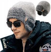 Męska Zimowa Czapka Uszatka, Elastyczna, Ciepła