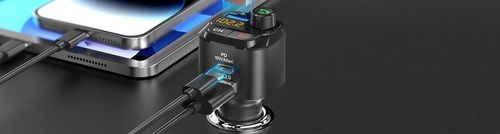 Transmiter bluetooth FM samochodowy SZYBKA ładowarka PD 23W QC3.0 USB-C LED na Arena.pl