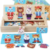DLA DZIECI EDUKACYJNA  Z DREWNIANYMI ZWIERZĄTKAMI SKRZYNKA