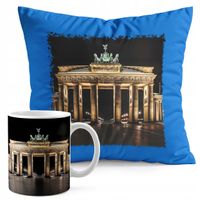 ZESTAW KUBEK + PODUSZKA NIEBIESKA - Brama Brandenburska