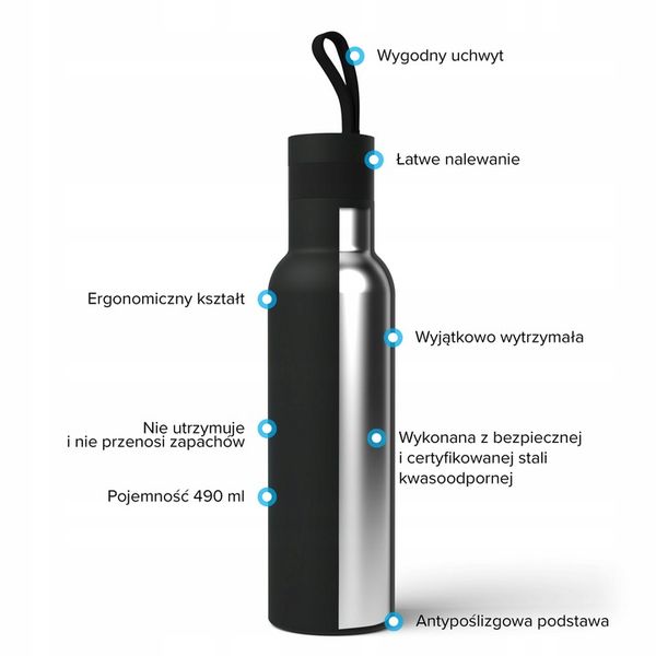 Butelka termiczna termos Dafi Easy 490ml (czarna) zdjęcie 2