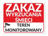 NAKLEJKA ZAKAZ WYRZUCANIA ŚMIECI TEREN MONITOROWANY 15x20 cm