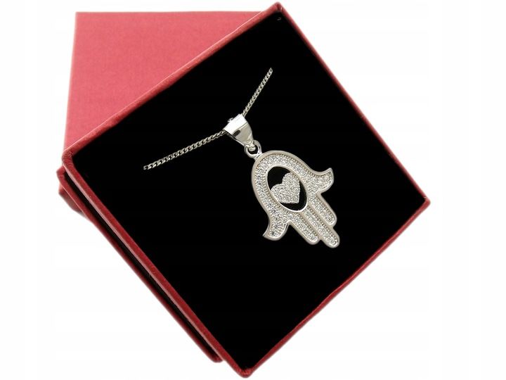 Srebrny Naszyjnik Damski 925 Wisiorek Łańcuch Dłoń Ręka Fatimy Hamsa Amulet zdjęcie 8