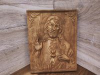 Płaskorzeźba drewniana Miłosierny Najświętsze Serce Jezusa obraz 25 cm