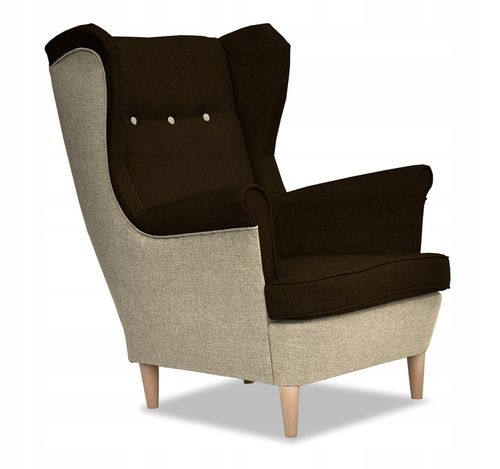 Fotel uszak ARI z podnóżkiem skandynawski  beżowo brązowy na Arena.pl