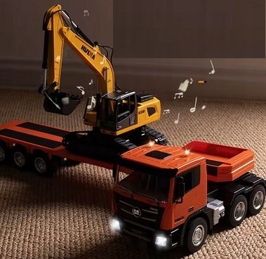 OGROMNA CIĘŻARÓWKA Z PRZYCZEPĄ SAMOCHÓD LAWETA KOPARKA RC 2x PILOT 1319 na Arena.pl