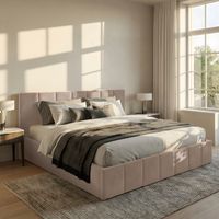 ŁÓŻKO TAPICEROWANE DO SYPIALNI 160x200 ŁÓŻKO PREMIUM Z POJEMNIKIEM BEŻOWE