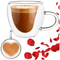 Szklanka termiczna do kawy 220 ml filiżanka na herbatę, serce, z uchem i podwójnym dnem
