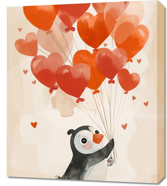 Obraz 60x70cm Pingwinek z Balonami zdjęcie 1