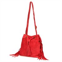 VERA PELLE torebka zamszowa listonoszka worek z frędzlami V477 czerwona