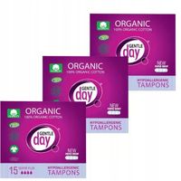 GENTLE DAY Tampony 100% bawełna ekologiczna SUPER PLUS, pakiet 3 x 15 szt