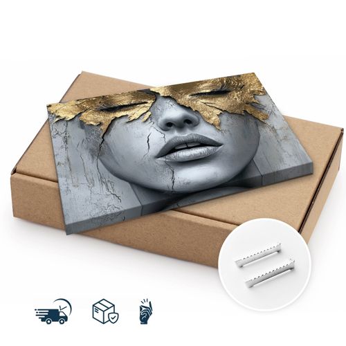 Obraz Canvas Beton Abstrakcja Kobieta Portret Elementy Złota 90cm x 60cm na Arena.pl