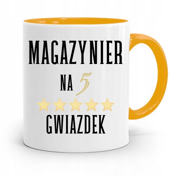 Kubek Żółty Dla Magazyniera Na Pięć Gwiazdek Z Nadrukiem Ze Zdjęciem zdjęcie 1