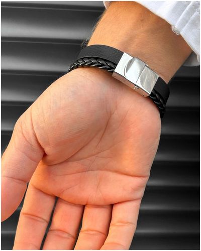 Bransoletka męska SKÓRZANA z GRAWEREM srebrna STAL prezent + GRAWER GRATIS na Arena.pl