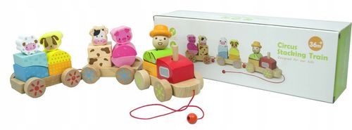 LT333 NOWY DREWNIANY POCIĄG Z WAGONAMI I KLOCKAMI WIEJSKA SCENERIA na Arena.pl