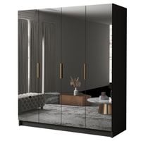 Szafa SALVADOR III 200 cm z lustrem-pojemna garderoba-CZARNY+ZŁOTY