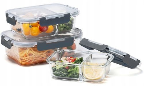 LUNCHBOX POJEMNIK SZKLANY NA ŻYWNOŚĆ ZESTAW 3SZT DWUKOMOROWE HERMETYCZNE na Arena.pl