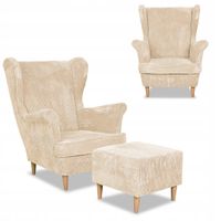 Fotel uszak Bonito podnóżkiem skandynawski Family Meble beżowy sztruks