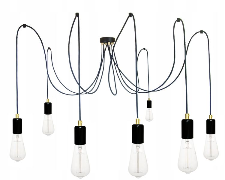 Lampa Wisząca Pająk 7 Czarny Połysk Z Mosiądzem zdjęcie 1