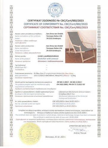 Leżak drewniany z podłokietnikami ogrodowy San-Drew TP37 na Arena.pl