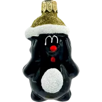 Bombka choinkowa szklana: Krecik w czapce Świętego Mikołaja: złoty