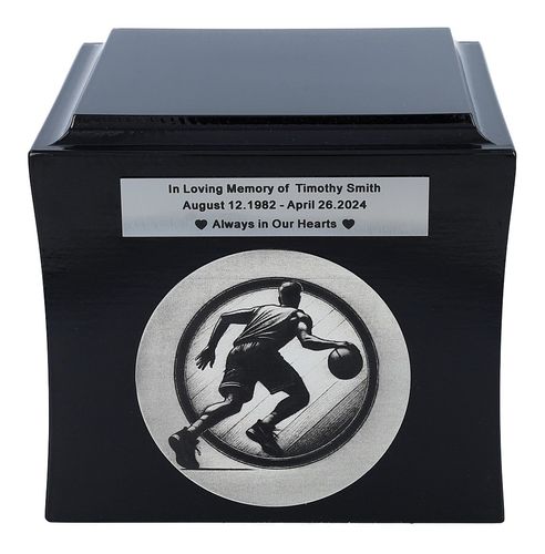 Urna na prochy z motywem koszykówki Czarny / Wzór1 / Tabliczka na Arena.pl