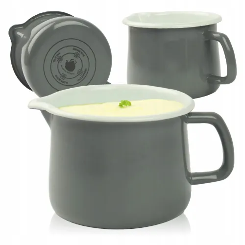 EMALIOWANY KUBEK Z WYLEWKĄ DZBANUSZEK NA KUCHENKĘ Z DZIÓBKIEM 1,1L SZARY na Arena.pl