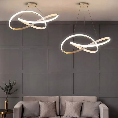 LAMPA LED SUFITOWA WISZĄCA ZŁOTA ŻYRANDOL WSTĘGA Z PILOTEM BARWA na Arena.pl