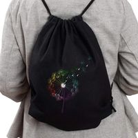 Plecak Bawełniany - Haft Dmuchawca. Czarny Worek na Plecy