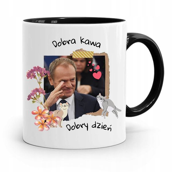 Kubek Czarny Donald Tusk Po Platforma Prezent zdjęcie 1