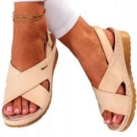 SANDAŁY DAMSKIE SKÓRA PROFILOWANE SZYTE RZEP