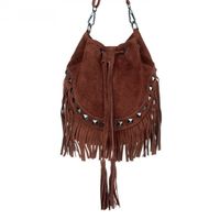 VERA PELLE torebka zamszowa listonoszka boho z ćwiekami V418 brązowa