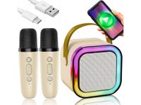 Mikrofon głośnik bezprzewodowy zestaw karaoke bluetooth 2 mikrofony beżowy