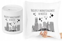 Dla Marketingowca Zestaw Poduszka + Skarbonka Z Nadrukiem Ze Zdjęciem