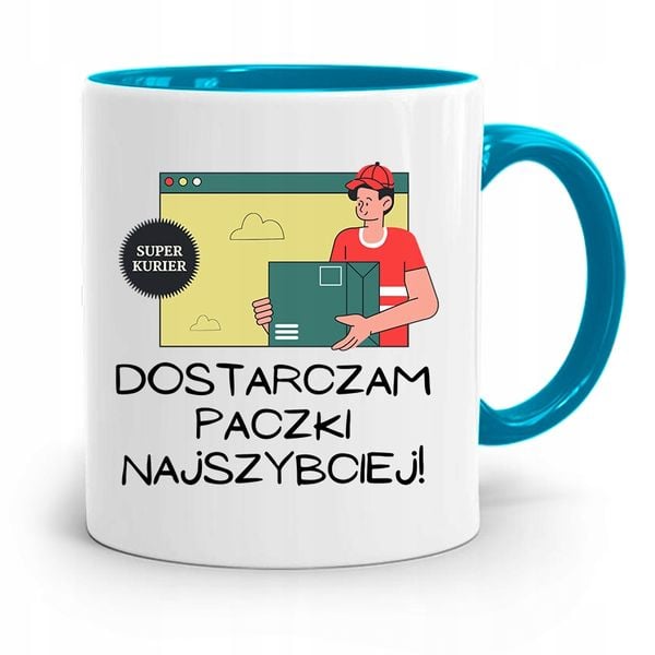 Kubek Błękitny Dla Kuriera Dostarczam Najszybciej Z Nadrukiem Ze Zdjęciem zdjęcie 1