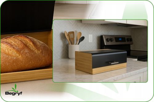 Chlebak bambusowy czarna stal pojemnik na pieczywo nowoczesny desig kuchnia na Arena.pl