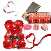 DUŻY MIS Z RÓŻ + Róże Mydlane PREZENT NA WALENTYNKI DZIEŃ ZESTAW XL