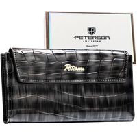 szary portfel damski ze skóry ekologicznej zamykany na zatrzask - peterson